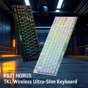 K621 Horus TKL Wireless RGB Mechanical Keyboard, 5.0 BT/2.4 Ghz/Wired Three Modes 80% Ultra-Thin Low Profile BT Keyboard W/Dedicated Media Control & Linear Red Switches, Black