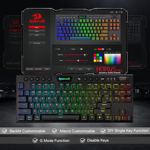 K621 Horus TKL Wireless RGB Mechanical Keyboard, 5.0 BT/2.4 Ghz/Wired Three Modes 80% Ultra-Thin Low Profile BT Keyboard W/Dedicated Media Control & Linear Red Switches, Black