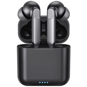 Bluetooth 5.1 Wireless Earbuds with Noise Cancellation, Deep Bass, Type C Charging Case, Waterproof Design, and Built-In Microphone for iPhone and Android - Black