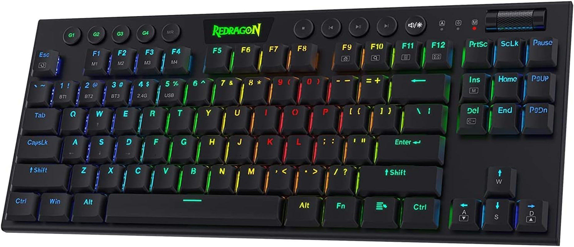 K621 Horus TKL Wireless RGB Mechanical Keyboard, 5.0 BT/2.4 Ghz/Wired Three Modes 80% Ultra-Thin Low Profile BT Keyboard W/Dedicated Media Control & Linear Red Switches, Black