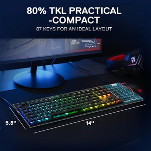 K621 Horus TKL Wireless RGB Mechanical Keyboard, 5.0 BT/2.4 Ghz/Wired Three Modes 80% Ultra-Thin Low Profile BT Keyboard W/Dedicated Media Control & Linear Red Switches, Black