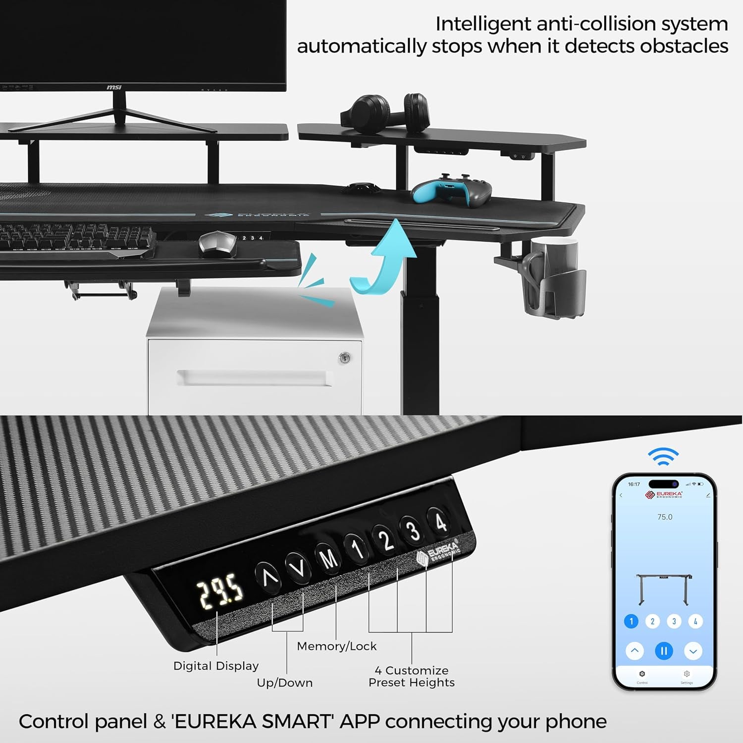 Gaming Desk, Standing Desk Keyboard Tray, 72