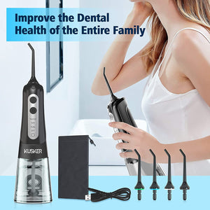 Cordless Water Dental Flosser - Portable Oral Irrigator with 4 Modes, 4 Jet Tips, IPX7 Waterproof, Rechargeable for 30 Days, Ideal for Home, Travel, Braces, and Bridges Care (Black)