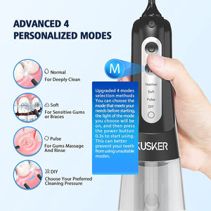 Cordless Water Dental Flosser - Portable Oral Irrigator with 4 Modes, 4 Jet Tips, IPX7 Waterproof, Rechargeable for 30 Days, Ideal for Home, Travel, Braces, and Bridges Care (Black)