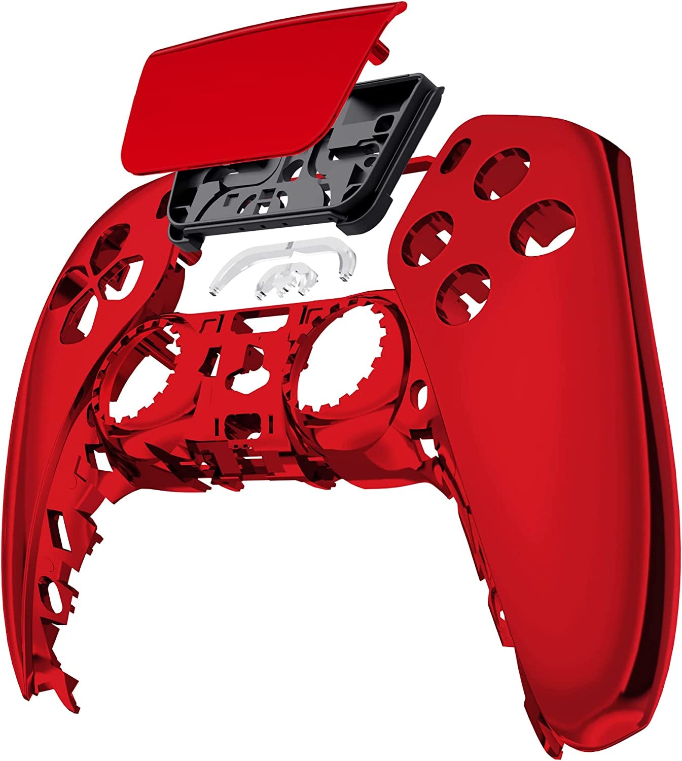 Chrome Red Glossy Touchpad Front Top Shell Compatible with Ps5 Controller BDM-010 020 030 040 050, DIY Replacement Shell Custom Touch Pad Cover Compatible with Ps5 Controller