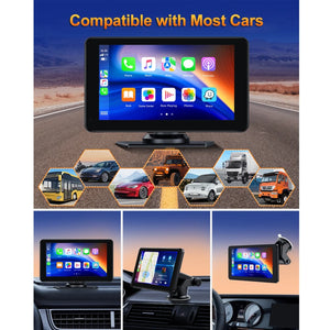 7-Inch Wireless CarPlay Screen with Android Auto, GPS Navigation, Mirror Link, Voice Control, and AUX/FM Compatibility