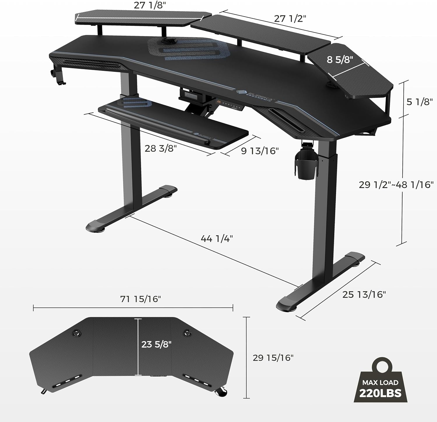 Gaming Desk, Standing Desk Keyboard Tray, 72