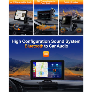 7-Inch Wireless CarPlay Screen with Android Auto, GPS Navigation, Mirror Link, Voice Control, and AUX/FM Compatibility