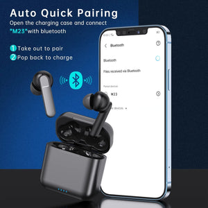 Bluetooth 5.1 Wireless Earbuds with Noise Cancellation, Deep Bass, Type C Charging Case, Waterproof Design, and Built-In Microphone for iPhone and Android - Black