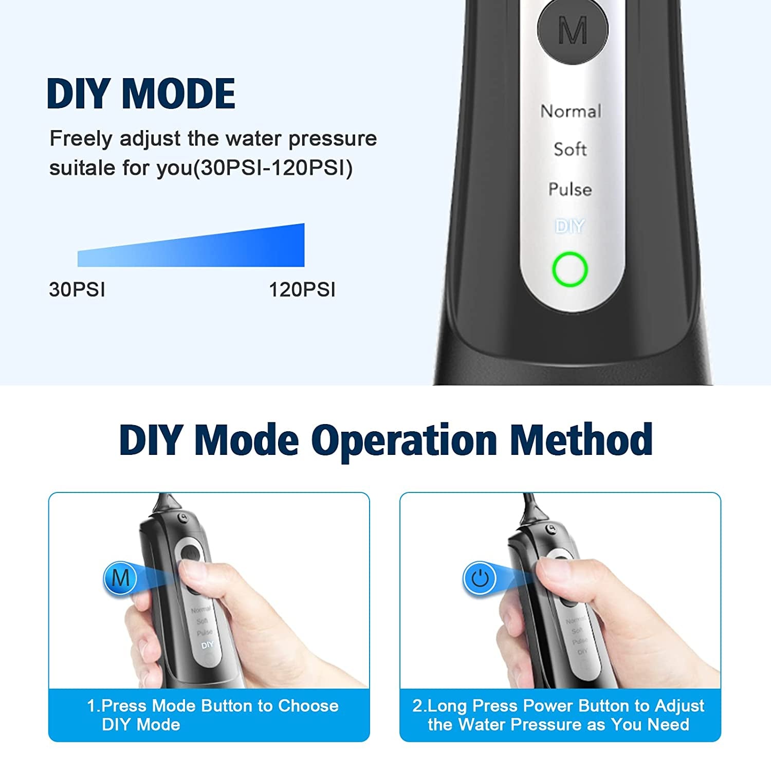 Cordless Water Dental Flosser - Portable Oral Irrigator with 4 Modes, 4 Jet Tips, IPX7 Waterproof, Rechargeable for 30 Days, Ideal for Home, Travel, Braces, and Bridges Care (Black)