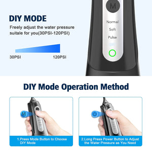 Cordless Water Dental Flosser - Portable Oral Irrigator with 4 Modes, 4 Jet Tips, IPX7 Waterproof, Rechargeable for 30 Days, Ideal for Home, Travel, Braces, and Bridges Care (Black)