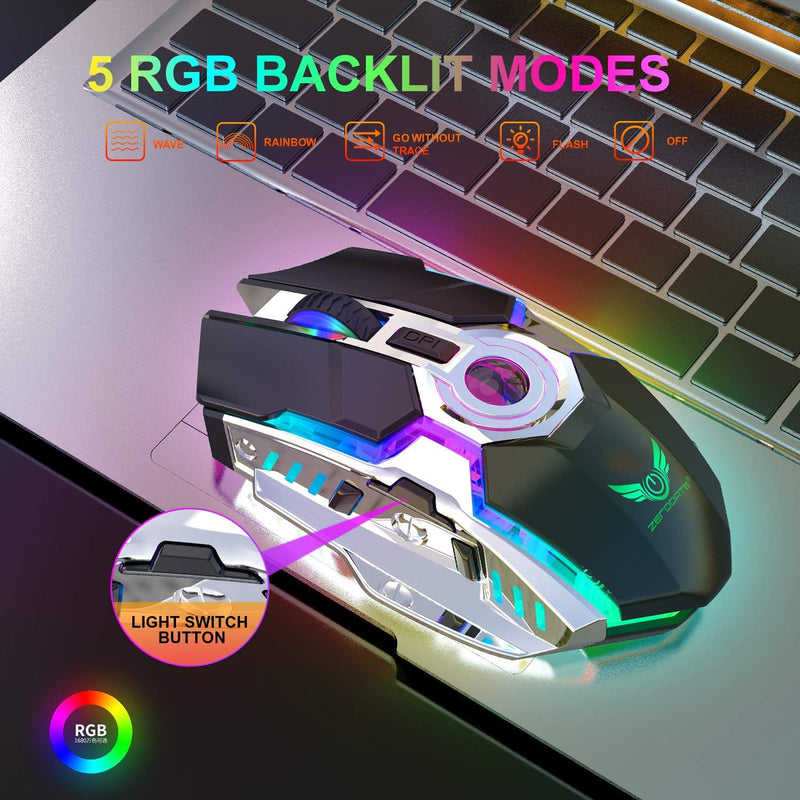 Rechargeable Wireless Gaming Mouse with USB Receiver and Decompression Crystal Ball - Black