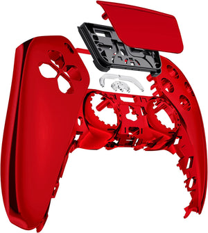 Chrome Red Glossy Touchpad Front Top Shell Compatible with Ps5 Controller BDM-010 020 030 040 050, DIY Replacement Shell Custom Touch Pad Cover Compatible with Ps5 Controller