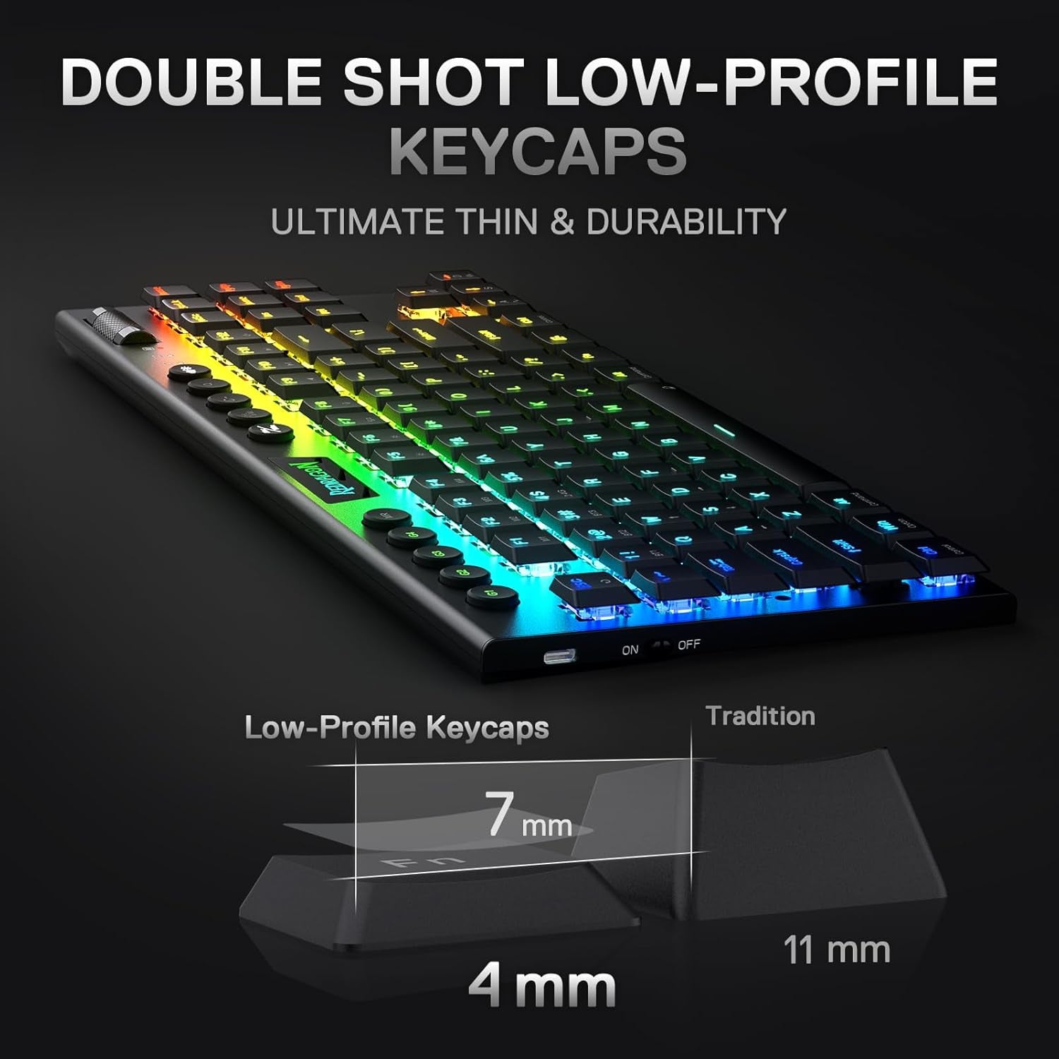 K621 Horus TKL Wireless RGB Mechanical Keyboard, 5.0 BT/2.4 Ghz/Wired Three Modes 80% Ultra-Thin Low Profile BT Keyboard W/Dedicated Media Control & Linear Red Switches, Black